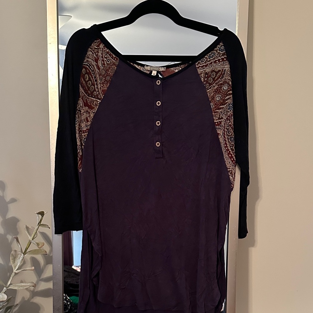 Buckle Navy and Black Long Sleeve with paisley accents Top